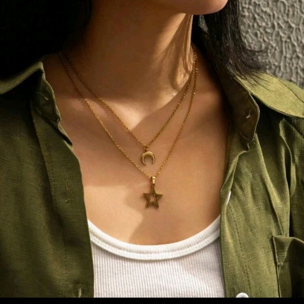 3pcs/set Stainless steel Five-pointed Star Design Necklace And Earring